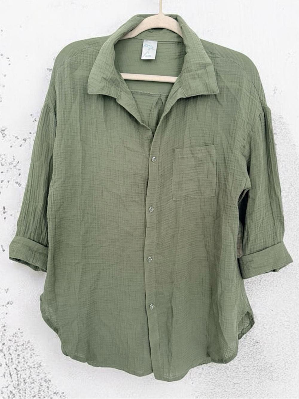 Kona Sol Sage Green 100% Cotton Gauze Button-Down Shirt – Size
